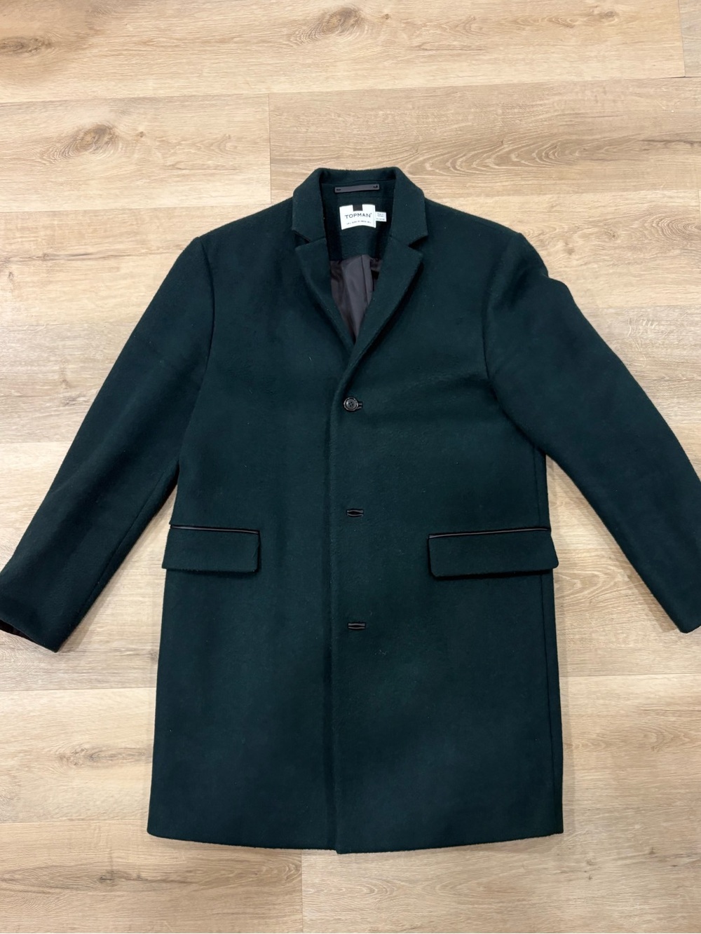 Topman Dark Green Single-Breasted Pea Coat